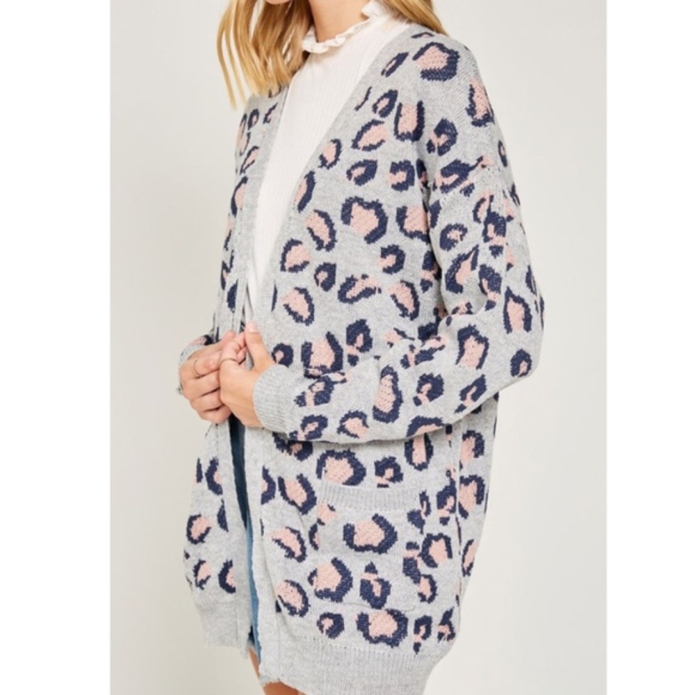 025 Luxe leopard Print Open Front Pocket Cardigan - Picture 5 of 6